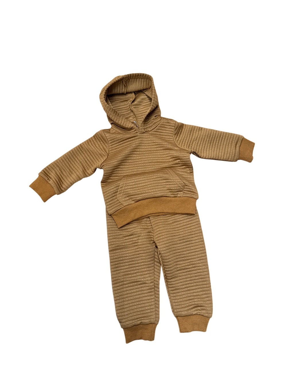 Baby Ribbed Hoodie & Jogger Set Size 9-12M Brown Polyester & Spandex Blend Soft